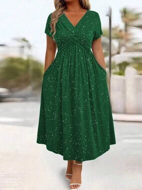 Women’s Green Sparkle dress with pockets (14)